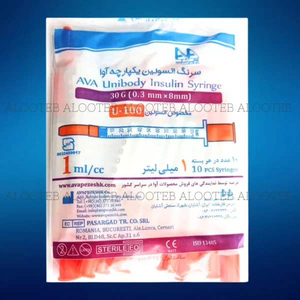 خرید سرنگ انسولین 1 سی سی یکپارچه آوا - فروش تک و عمده در الو طب
